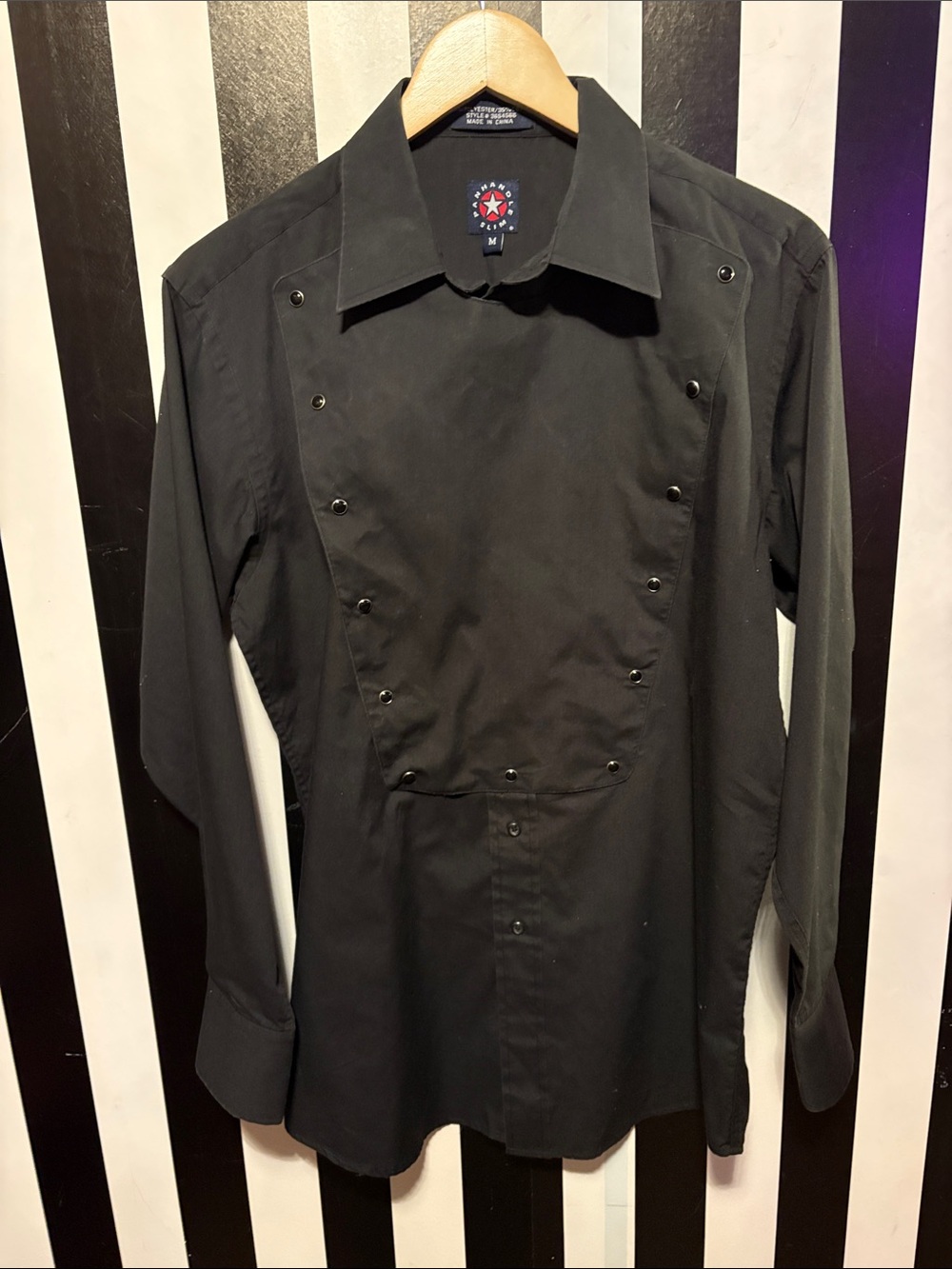 Panhandle Slim Black Men's Dress Shirt Pearl Snap Bib Front Detail Size Medium - Picture 11 of 14